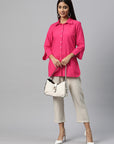 Solid Straight Cotton Button-Down Shirt