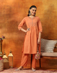 Silk Blend Embroidered Kurta Set with Palazzo & Lace Hem