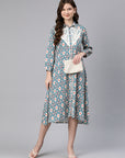 Ethnic Motif Printed Viscose Rayon Midi Shirt Dress