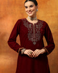 Velvet Kurta Set with Zari Embroidered Yoke with Palazzo & Art Silk Dupatta