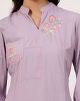 Lavender Co-ord Set with Floral Embroidered Tunic & Pocketed Palazzo