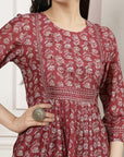 Maroon Modal Chanderi Floral Kurta Set with Palazzo