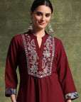 A-Line Cotton Kurta Set with Embroidered Patch Collar & Palazzo