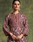 Paisley Wool Blend Kurta Set with Swarovski Detailing & Chiffon Dupatta