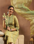 Tribal Printed Straight Kurta Set with Lace Detailing & Chiffon Dupatta