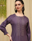 Zari Embroidered Blended Kurta Set with Full Sleeves & Palazzo