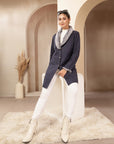 Suede Long Coat with Fur Collar & Sleeve Detailing