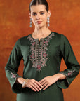 Poly Viscose Embroidered Kurta Set with Silk Palazzo & Printed Chiffon Dupatta