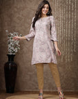 Floral Printed Poly Viscose Kurti with Embroidered Yoke