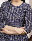 Navy Modal Chanderi Floral Kurta Set with Palazzo