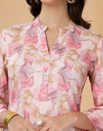 Pink Abstract Print Rayon Slub Co-ord with Solid Palazzo