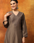 Art Silk Embroidered Kurta Set with Palazzo & Silk Dupatta