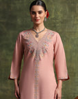 Cotton Linen Kurta Set with Ari Embroidery, Palazzo & Assam Silk Dupatta