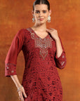 Cotton Raschel Embroidered Kurta Set with Palazzo
