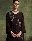 Solid A-Line Viscose Rayon Kurta Set with Thread Embroidery & Bell Sleeves