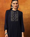 Solid Zari Embroidered Rayon Kurta with Laced Hem Palazzo