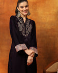 Velvet Zari Embroidered Kurta Set with Elasticated Palazzo