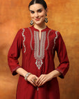 Blended Zari Embroidered Kurta Set with Palazzo & Printed Silk Dupatta