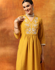 A-Line Kurta Set with Lucknavi Embroidery, Palazzo & Embroidered Supernet Dupatta