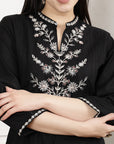 Black Embroidered Cotton Linen Kurta Set with Palazzo