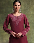 Velvet Embroidered Kurta Set with Organza Patti Sleeves & Palazzo