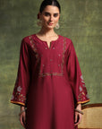 Vetican Embroidered Kurta Set with Bell Sleeves & Khadi Silk Dupatta