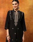 Blended Zari Embroidered Kurta Set with Palazzo & Printed Silk Dupatta