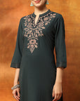 Cotton Blend Zari Embroidered Kurta Set with Embroidered Organza Cuffs & Elasticated Palazzo