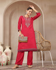 Zari-Embroidered Poly Viscose Kurta Set with Palazzo