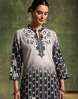 Linen Printed Kurta Set with Swarovski Detailing, Palazzo & Kotta Dupatta