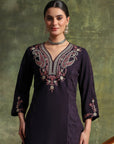 Crepe & Raschel Embroidered Kurta Set with Lace-Edged Mesh Dupatta