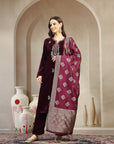 Velvet Kurta Set with Zari Neck, Gotta Accents & Banarasi Dupatta