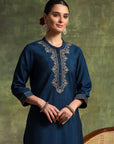 Zari-Embroidered Viscose Blend Kurta Set with Art Silk Dupatta