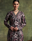 Wool Blend Floral Printed Kurta Set with Ethnic Embroidery & Printed Palazzo