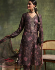 Floral Pashmina Wool Kurta Set with Chiffon Dupatta