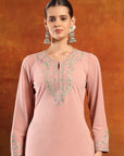 Knitted Wool Kurta Set with Ari Embroidery & Tasselled Dupatta