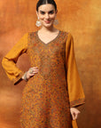 Floral Wool Blend Kurta Set with Swarovski Work & Printed Dupatta
