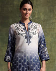 Linen Printed Kurta Set with Swarovski Detailing, Palazzo & Kotta Dupatta