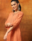 Silk Blend Embroidered Kurta Set with Palazzo & Lace Hem
