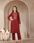 Viscose Blend Kurta Set with Ethnic Motif Embroidery