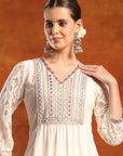 Crepe-Raschel Embroidered Kurta Set with Mesh Lace Dupatta
