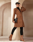 Suede Long Coat with Button Placket & Tab-Sleeve Detailing