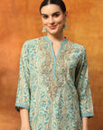 Ethnic Motif Printed Kurta with Zari Embroidery, Garara & Sequin-Laced Dupatta