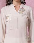 Ivory Co-ord Set with Floral Embroidered Tunic & Pocketed Palazzo