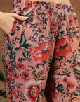 Pink Floral Rayon Co-ord Set with Bell Sleeves and Mandarin Collar