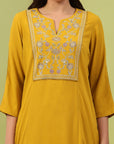 Solid A-Line Kurta Set with Print Patch Embroidery