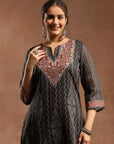 Chanderi Chevron Kurta Set with Swarovski Detailing & Dupatta