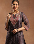 Placement Printed Chanderi Kurta Set with Swarovski Work and Dupatta