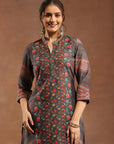 Floral Printed Silk Kurta Set with Sewroskie Work & Printed Dupatta