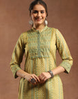 Tribal Printed Straight Kurta Set with Lace Detailing & Chiffon Dupatta